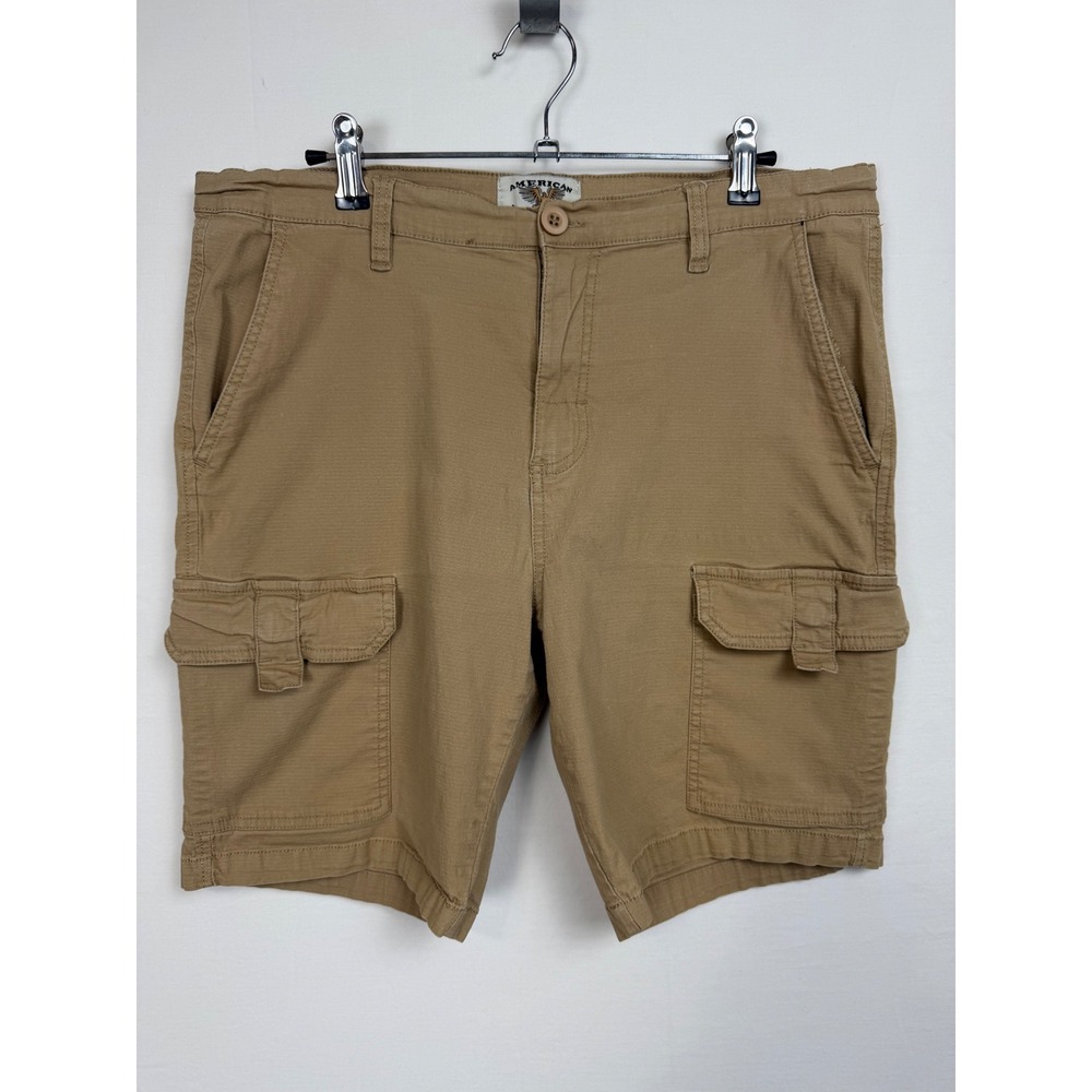 American Heritage Mens Khaki Tan Ripstop Cargo Shorts Size 36 Stretch Cotton